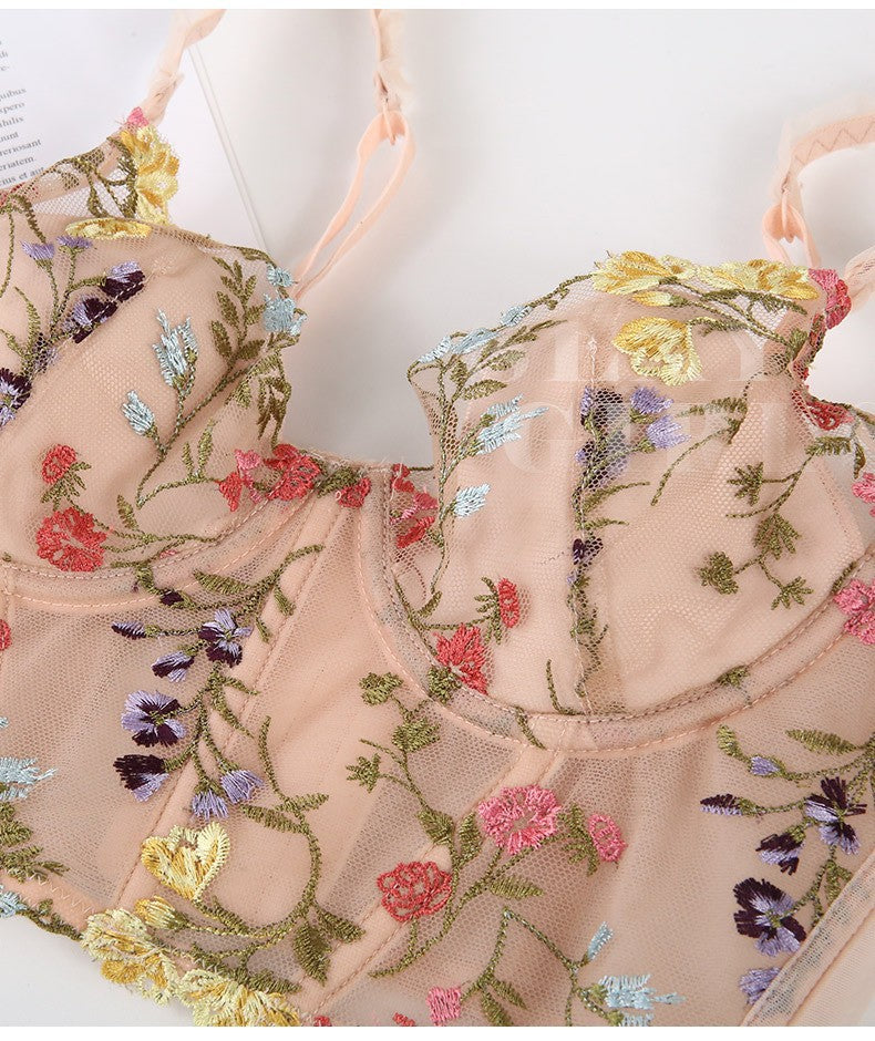 Bra Set Lace Boning Corset Boning Corset Bra Floral Embroidery Inner Suspender Chest Pad Girl Bra