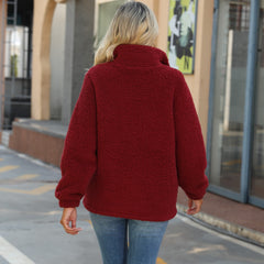 Women Autumn Clothing Round Neck Long Sleeve Stitching Breasted Conventional Mid Length Double Sided Bubble Velvet Coat