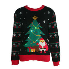 Women round Neck Christmas Tree Jacquard Sweater Led Luminous Christmas Sweater Women