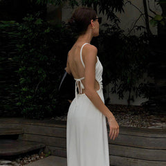 off-Neck Slim Strap Mid-Length Backless Dress