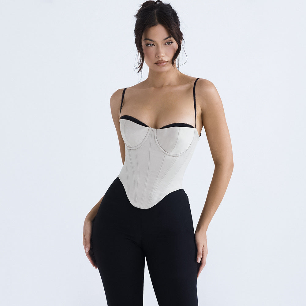 Women Clothing Sexy Camisole Irregular Asymmetric Bare Cropped Slim Fit Backless Boning Corset Top Women Summer