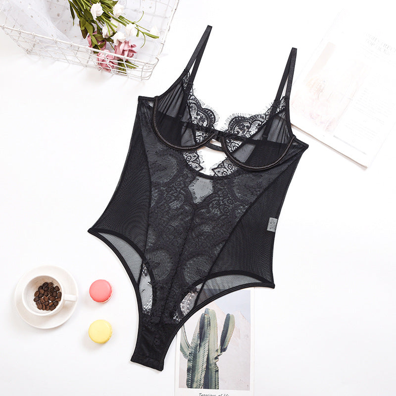 Sexy Underwear Women Clothing Lace Floral Border Mesh Sexy Sleeveless Jumpsuit