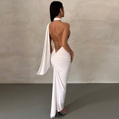 Women Clothing Scarf Dress Sleeveless Backless Sexy Tight Ruffle Hip Dress
