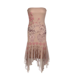Bohemian Graceful Tube Top Asymmetric Mesh Floral Print Summer Midi Dress