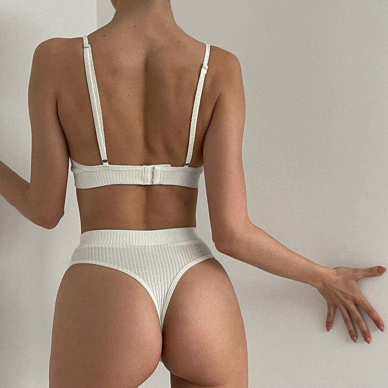 Simple Contrast Color Logo Bra Two-Piece Set Adjustable Shoulder Strap Backless Breasted Briefs Underwear Set Summer