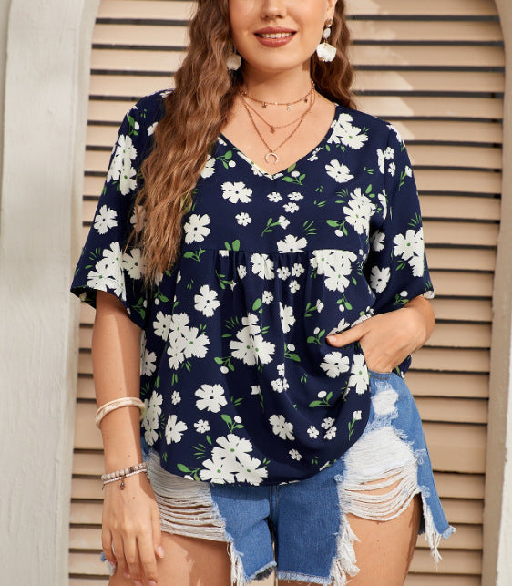 Plus Size Women Clothing Top Europe America Middle East Women Clothes Top V Neck