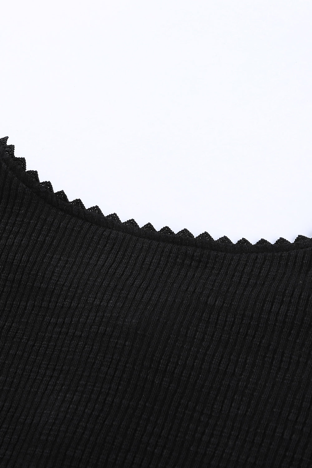 Black Crochet Lace Hem Sleeve Button Top