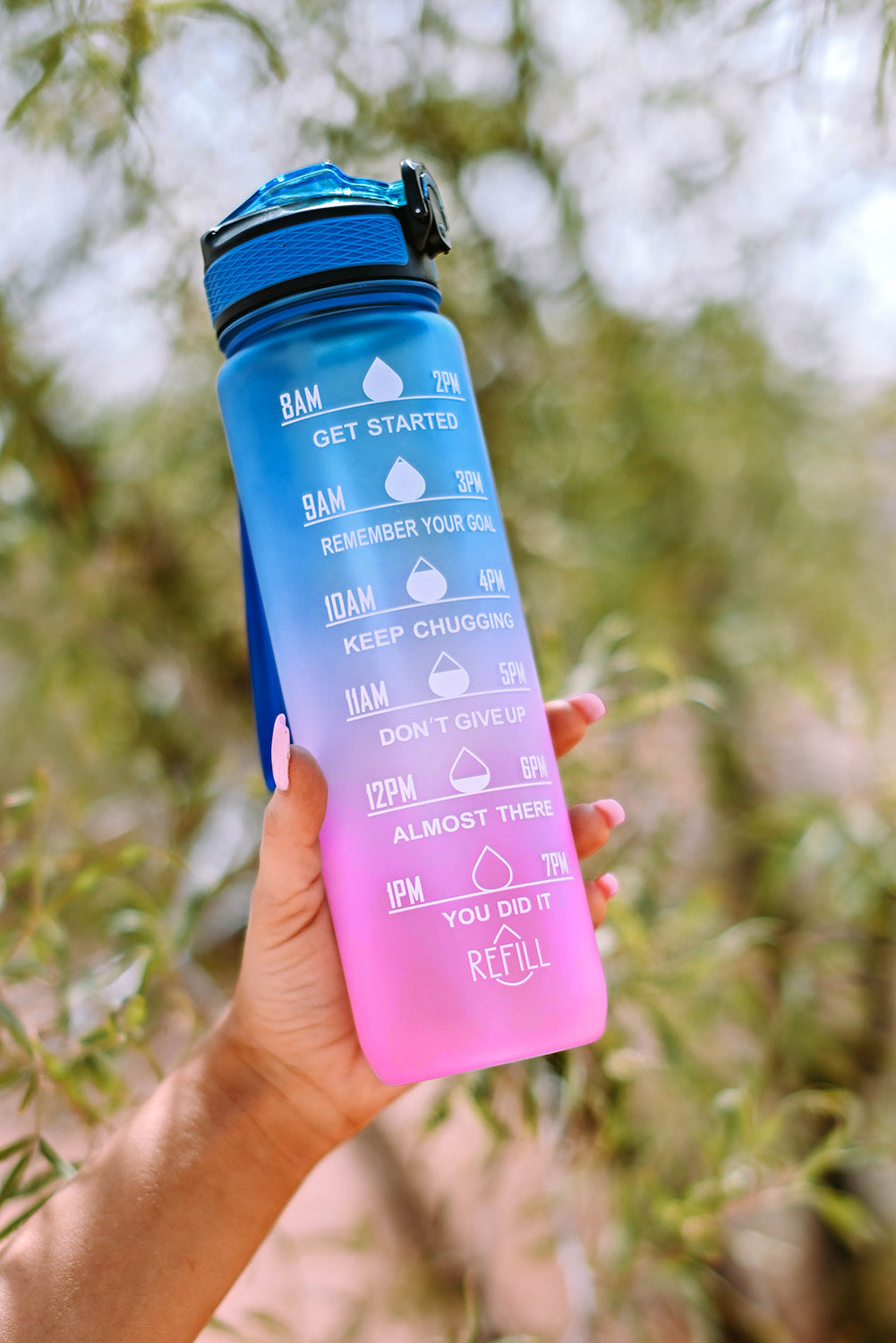 Multicolor Gradient Color Sport Water Bottle with Time Marker