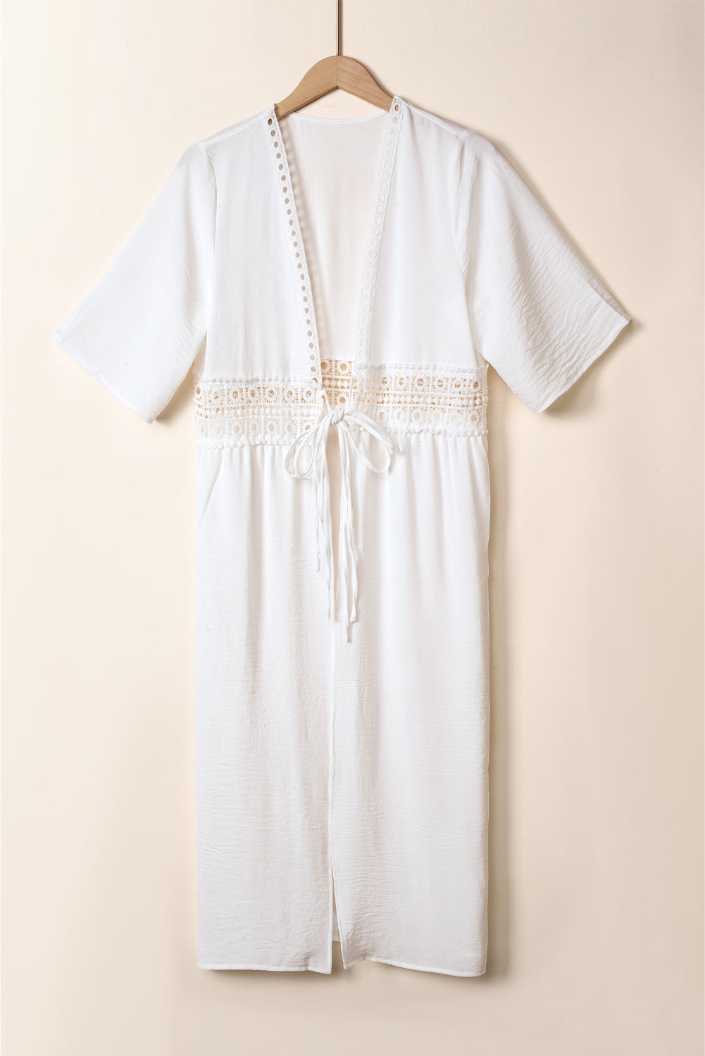 White Cut Out Drawstring Half Sleeve Beach Cover Up