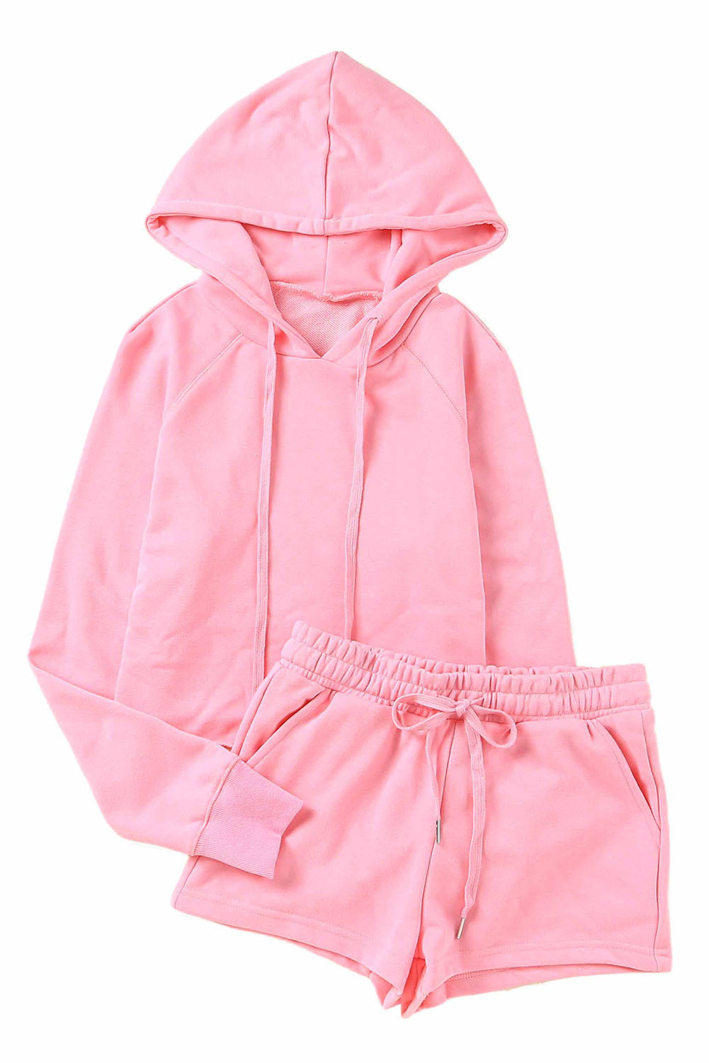 Pink Cropped Hoodie and Drawstring High Waist Shorts Set