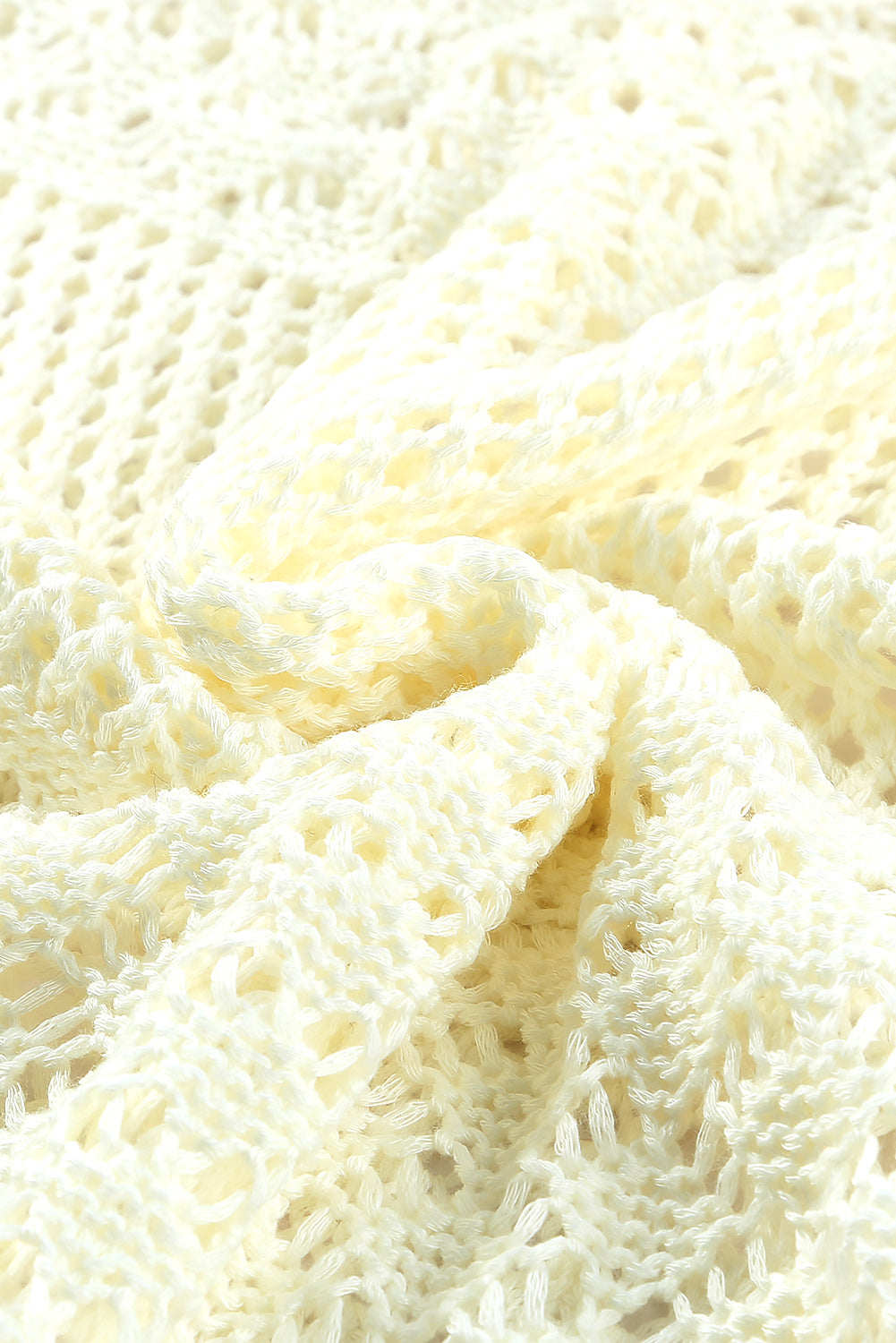 Beige Crochet Hollow-out Long Sleeve Beach Dress