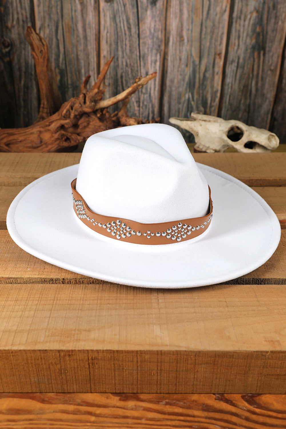 White Studded Wide Brim Panama Hat