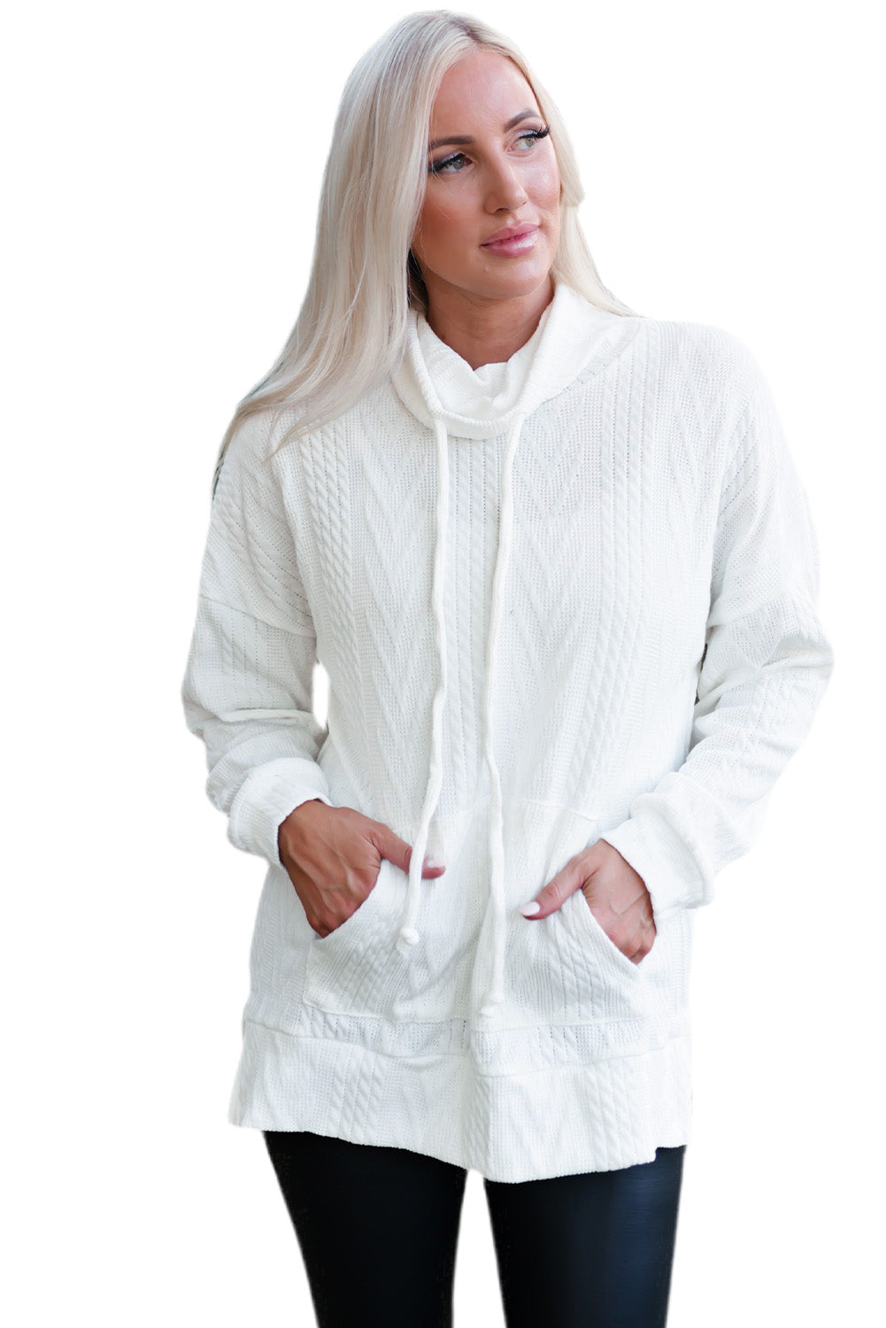 White Cowl Neck Textured Sweatshirt