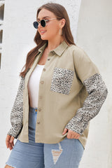 Khaki Plus Size Leopard Patchwork Shacket