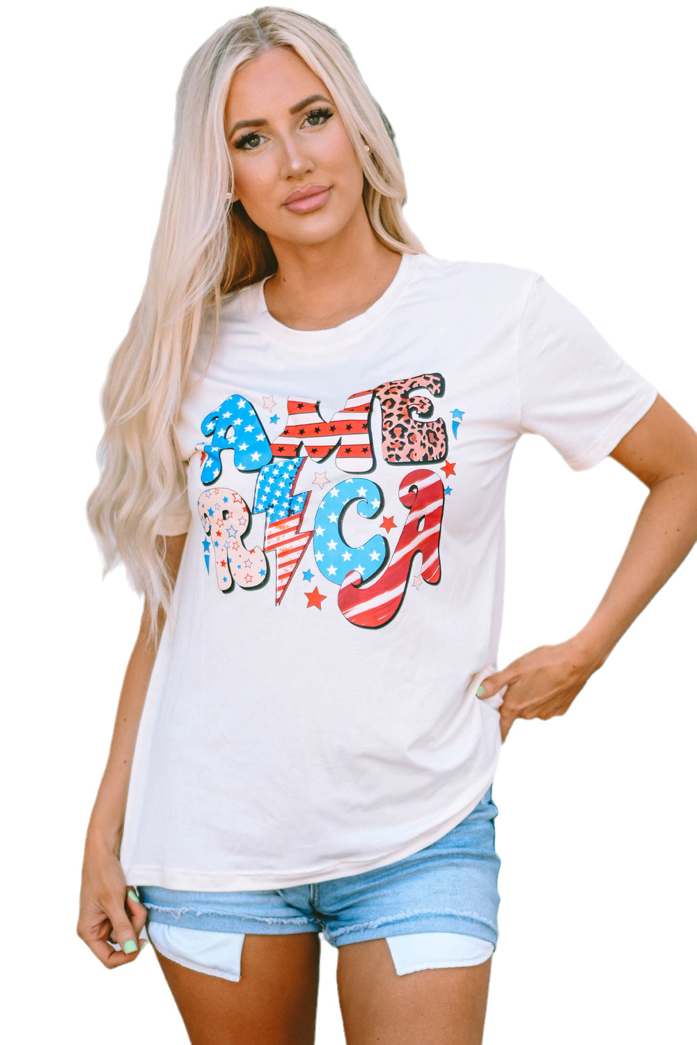 Beige Retro America Graphic T-Shirt
