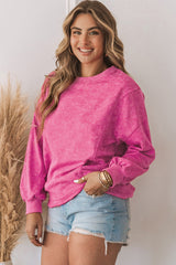 Rose Solid Splicing Loose Pullover Sweatshirt