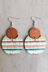 Multicolor Boho Striped Print Wood Drop Earrings