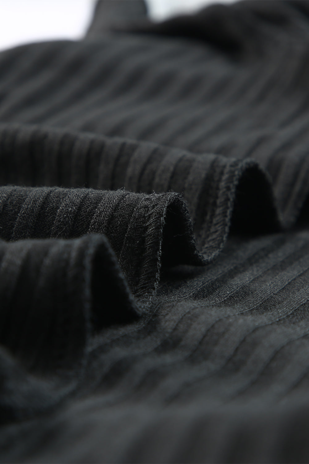 Black Contrast Neckline Ribbed Knit Henley Top