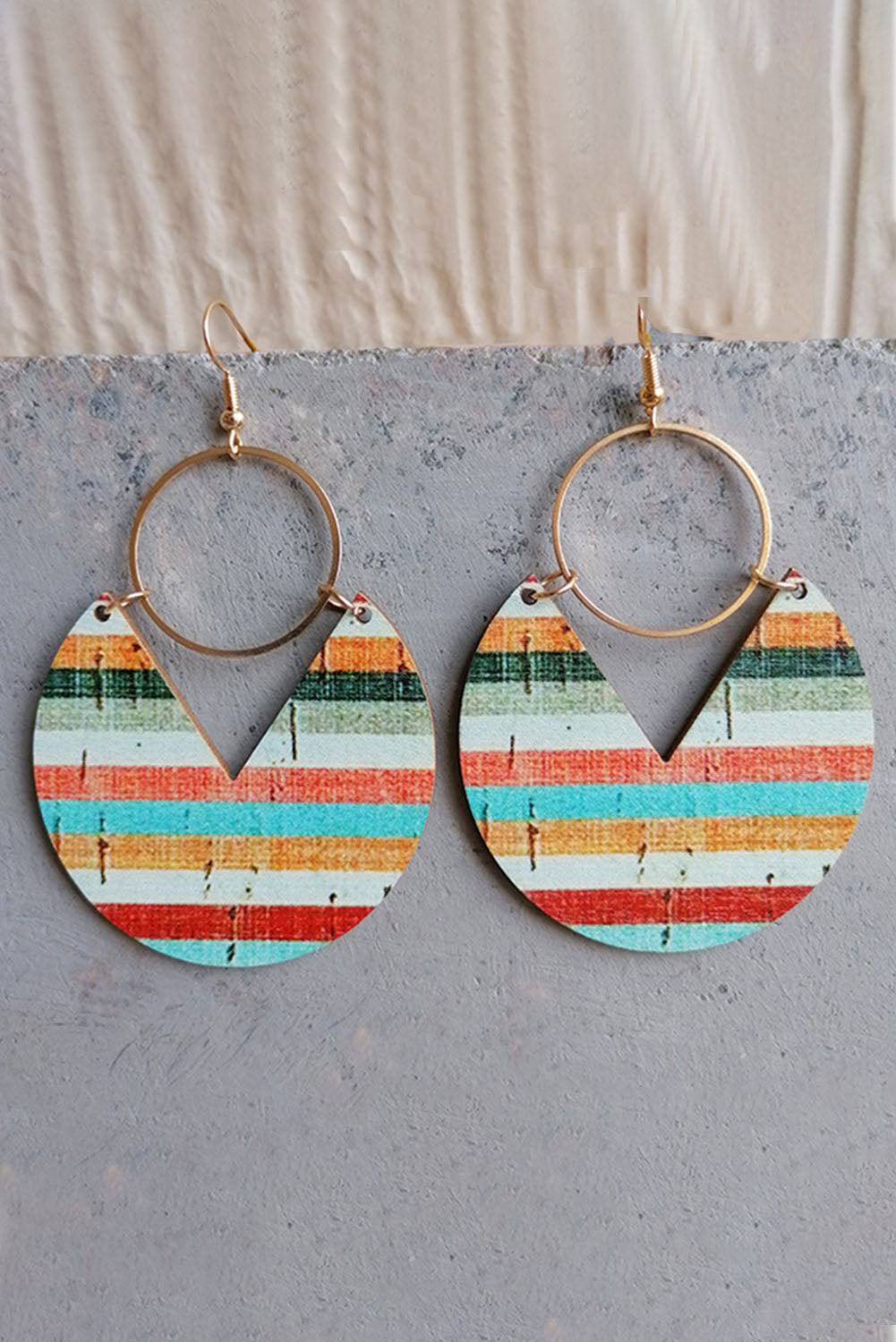 Multicolor Boho Striped Print Wood Drop Earrings