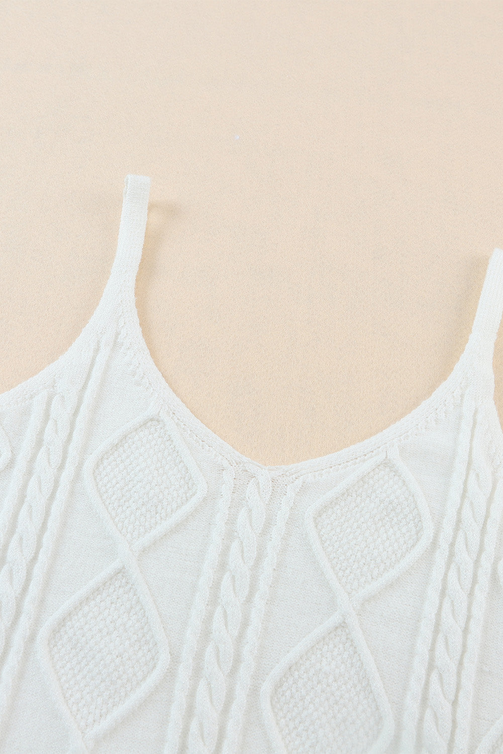 White Geometric Cable Knit Textured Tank Top