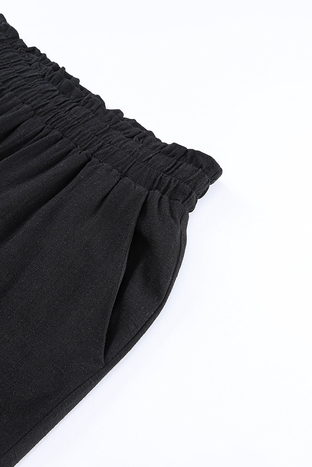 Black Wide Leg Elastic Waist Casual Pants with Pockets