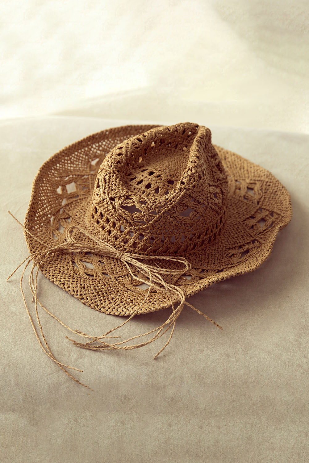 Khaki Hollow-out Straw Cowboy Hat