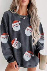 Black Sequined Santa Claus Corded Christmas Sweatshirt