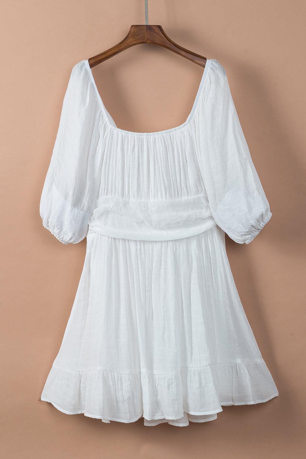White Bow Knot Square Neck Ruffled High Waist Mini Dress
