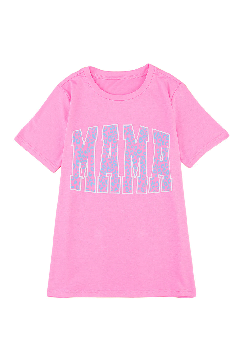 Pink MAMA Leopard Print O-neck Graphic T Shirt