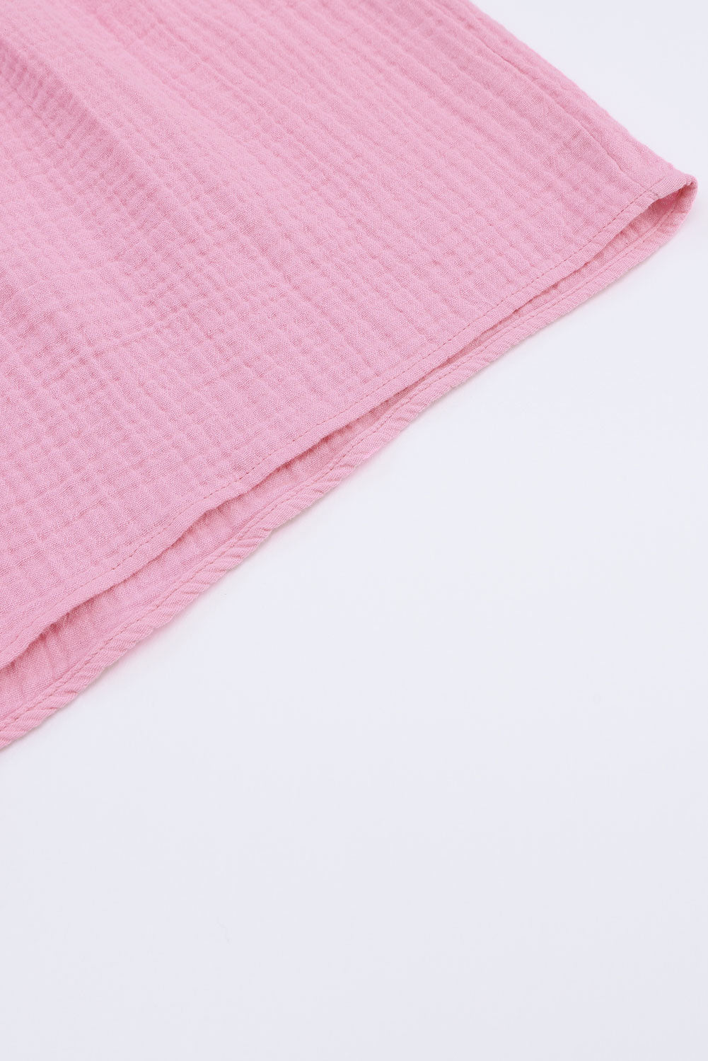 Pink Crinkle Frayed Long Sleeve Shirt and Casual Shorts Set