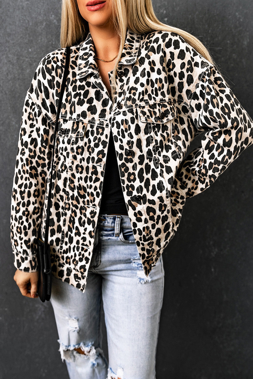 Leopard Print Button up Denim Jacket