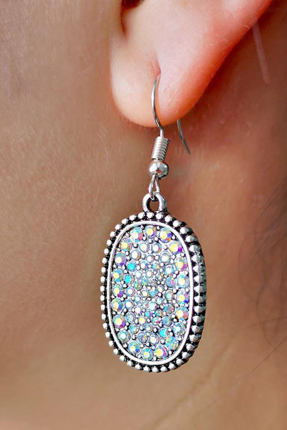 Multicolor Full Diamond Antique Silver Hook Earrings