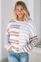 Stripe Blocked Drop Shoulder Slouchy Sweater