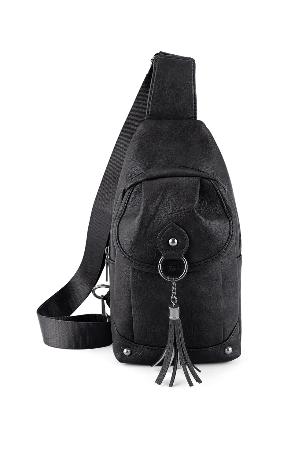 Black Vintage Large Capacity Tassel Sling Bag