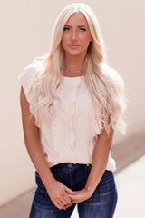 Apricot Round Neck Ruffle Short Sleeve Top