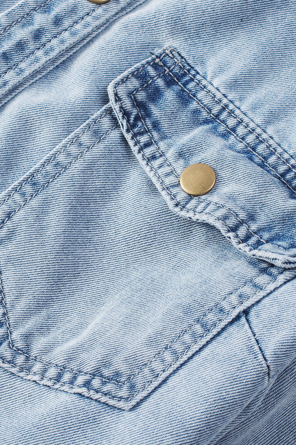 Sky Blue Chest Pockets Bell Sleeve Buttoned Denim Jacket