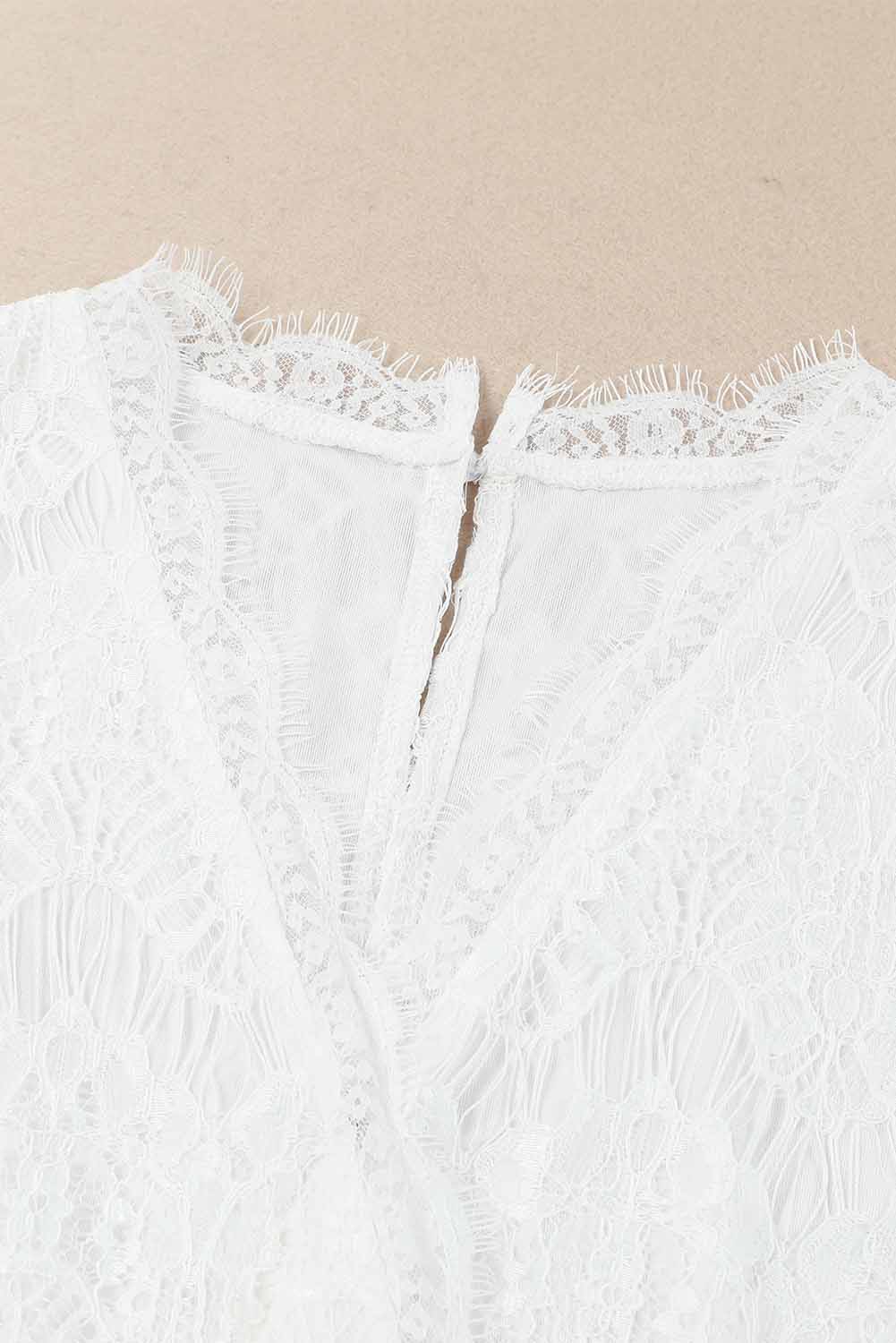 White Lace V Neck Wrap Long Sleeve Bodysuit