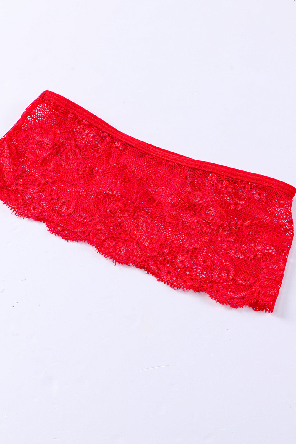 Red Lace Mesh Patchwork Bustier 3pcs Lingerie Set