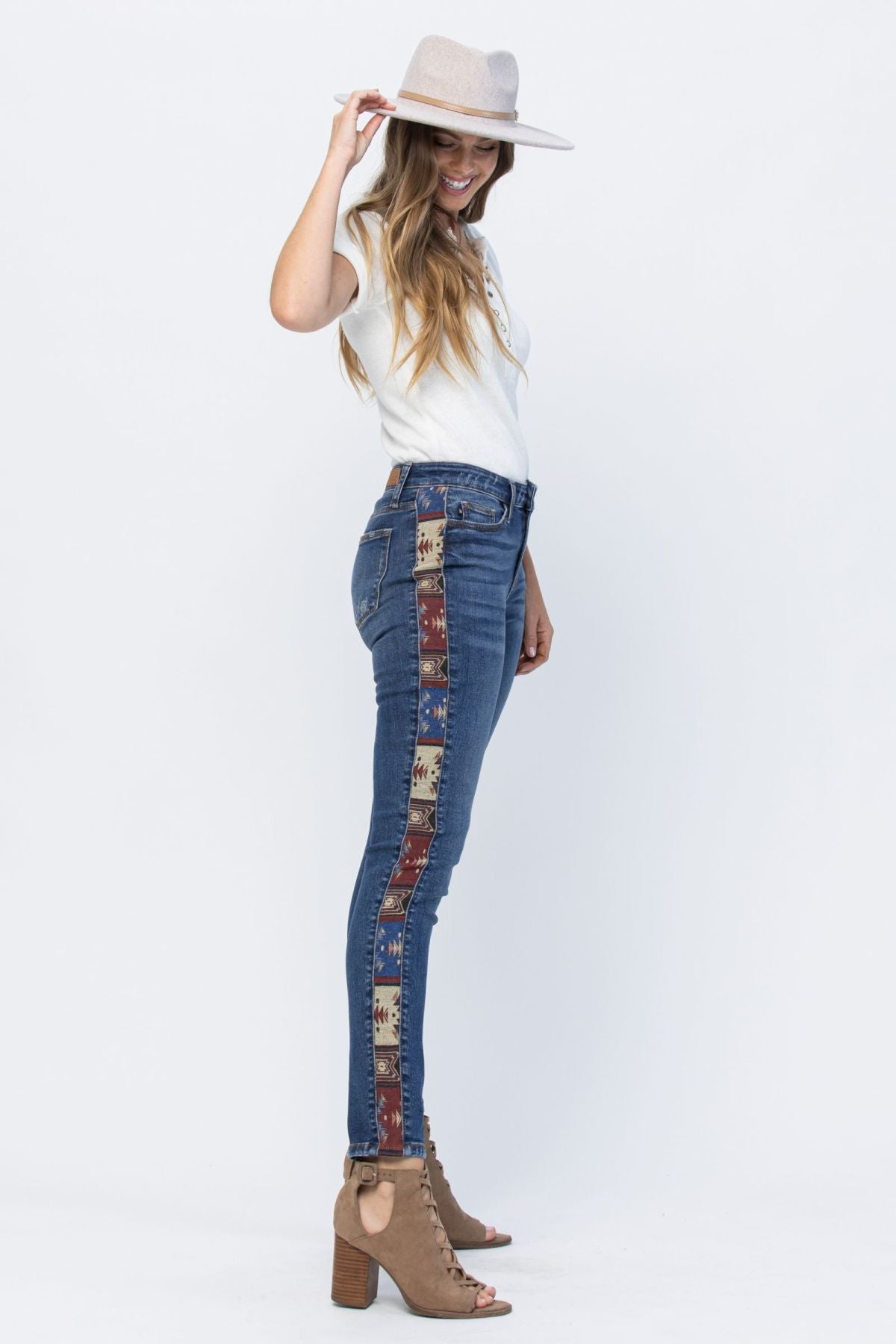 Judy Blue Mid-Rise Rad Embellishment Western Print Relaxed Fit Jeans
