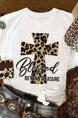 White Blessed Leopard Cross Graphic T Shirt