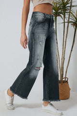 Gray Vintage Distressed Wide Leg Jeans