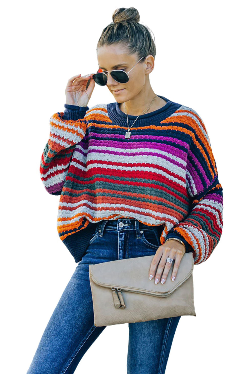 Stripe Boho Fashion Drop Shoulder Baggy Sweater