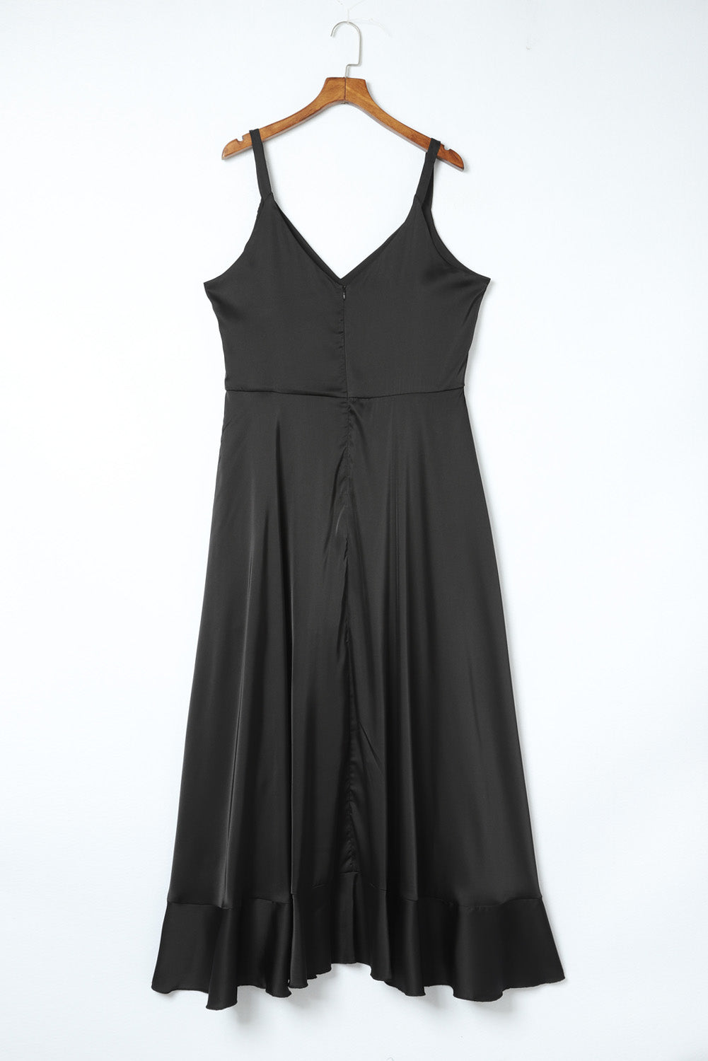 Black Ruffled Thigh High Slit Sleeveless Plus Size Evening Dress