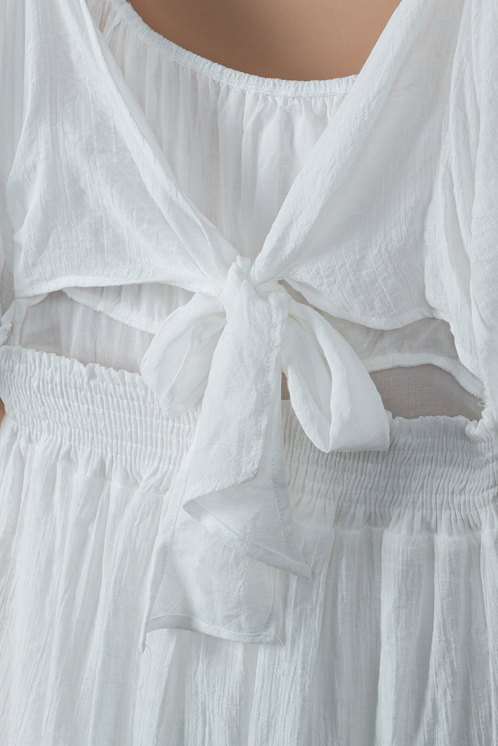 White Bow Knot Square Neck Ruffled High Waist Mini Dress