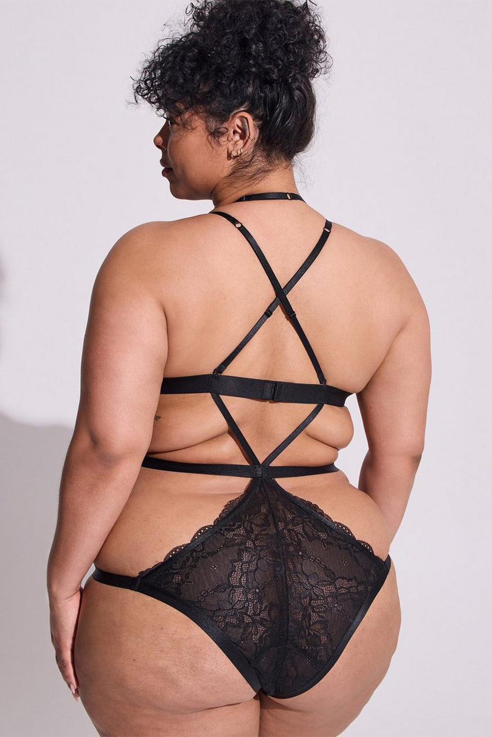 Black Plus Size Lace Strappy Caged Teddy Lingerie