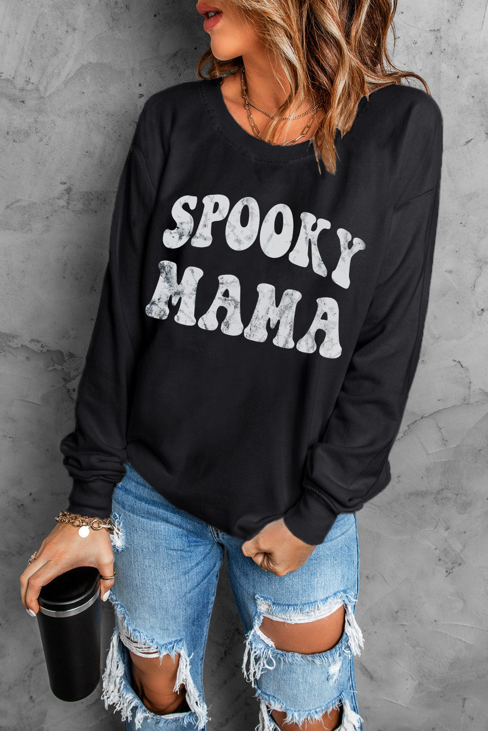 Black Spooky Season Halloween Fashion Graphic Sweatshirt