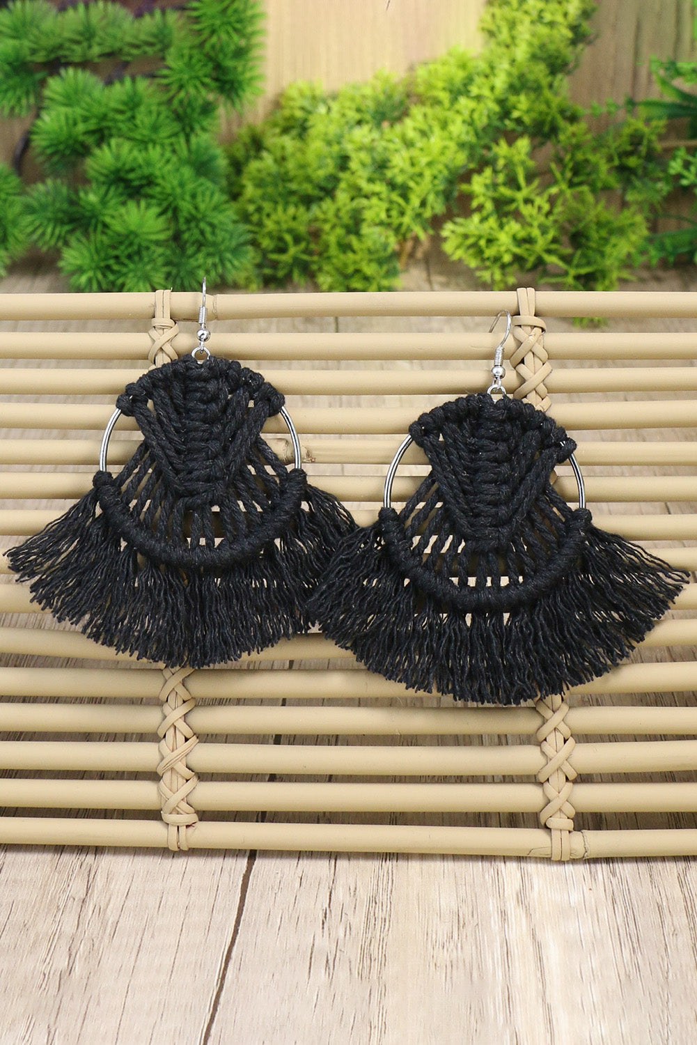 Black Crochet Tassel Fan-shaped Drop Earrings
