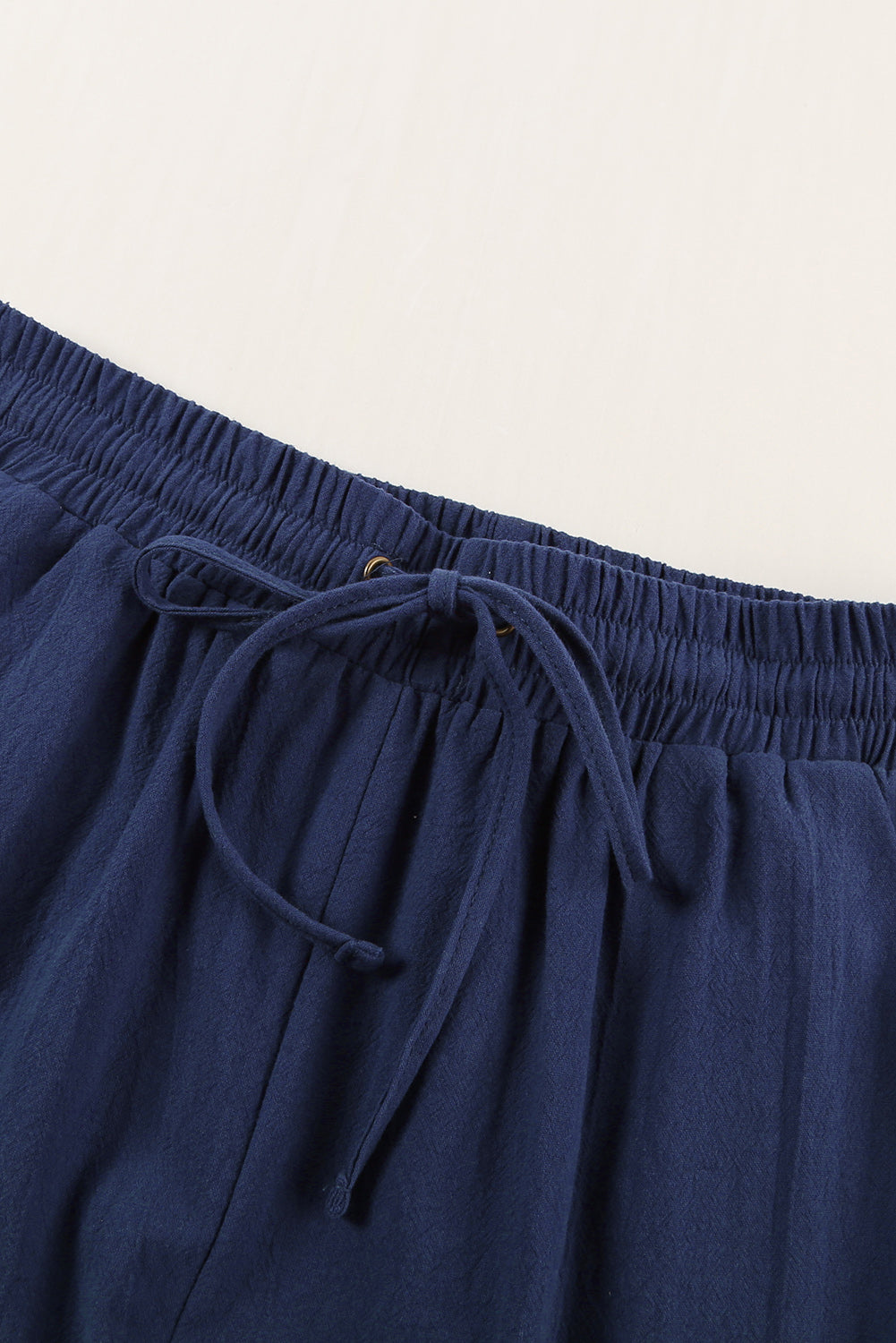 Blue Drawstring Elastic Waist Pockets Long Straight Legs Pants