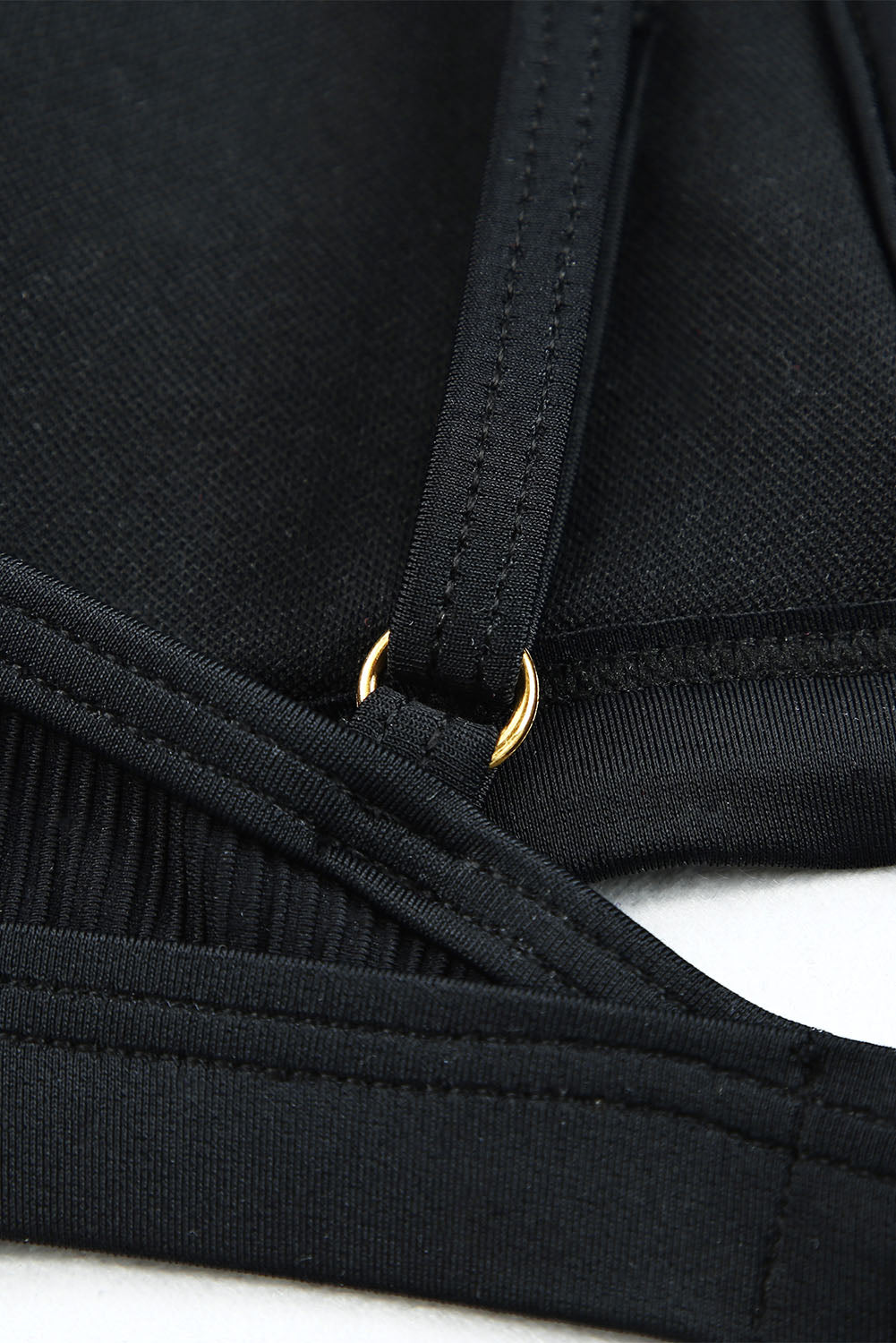 Black Spaghetti Straps Mesh Ribbed Knit Patchwork Bikini