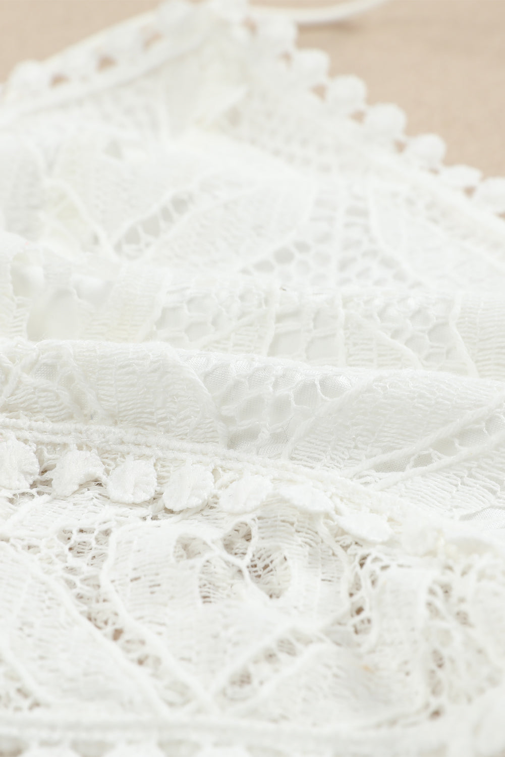 White Crochet Lace Dotty Trim Smocking Bralette